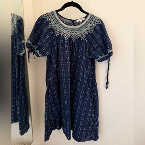 Madewell Blue Embroidered Mini Dress